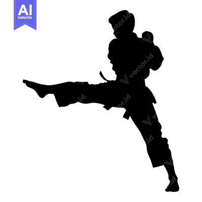 Aset desain premium: Silhouette of a Karate Practitioner Executing a High Kick
