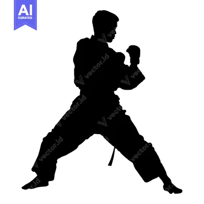 Aset desain premium: Silhouette of a Martial Arts Practitioner in a Fighting Stance