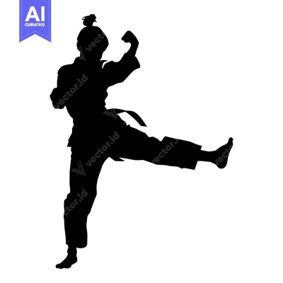 Aset premium populer: Silhouette of a Person Performing a High Kick in Martial Arts