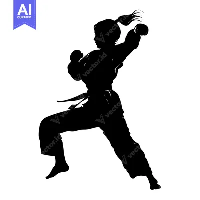 Silhouette of a female martial artist in a fighting stance