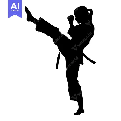 Aset premium populer: Silhouette of a Woman Performing a Martial Arts Kick