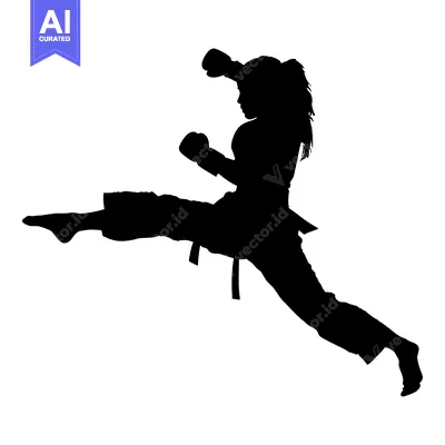 Aset premium populer: Silhouette of a Woman Executing a Powerful Kick with Boxing Gloves