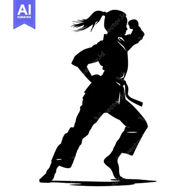 Premium design asset: Silhouette of a Woman in a Karate Stance