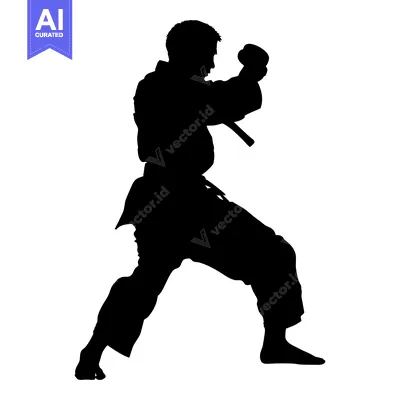 Aset desain premium: Silhouette of a Martial Artist in a Fighting Stance