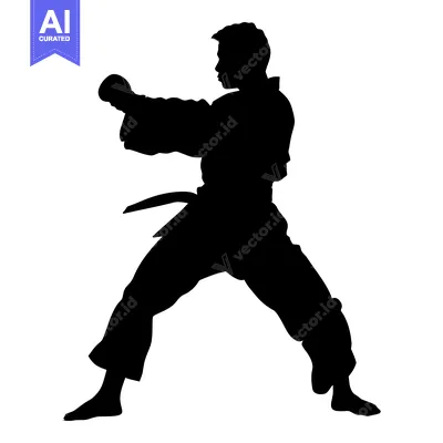 Aset premium populer: Silhouette of a Male Karate Practitioner in a Fighting Stance
