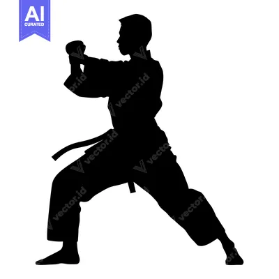 Aset premium populer: Silhouette of a Karate Practitioner in a Fighting Stance