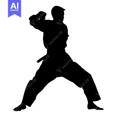 Aset desain premium: Silhouette of a Karate Practitioner in a Fighting Stance