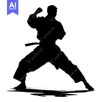 Silhouette of a Martial Artist in a Fighting Stance