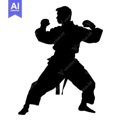 Silhouette of a Martial Arts Practitioner in a Fighting Stance