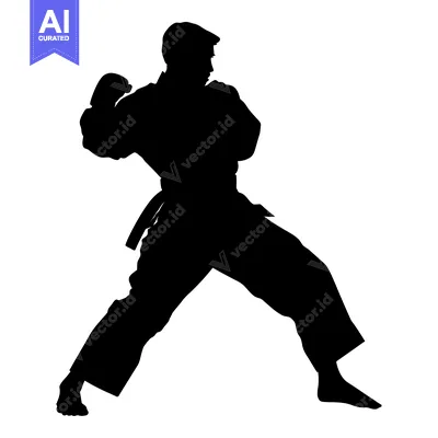 Aset desain premium: Silhouette of a Karate Practitioner in a Fighting Stance
