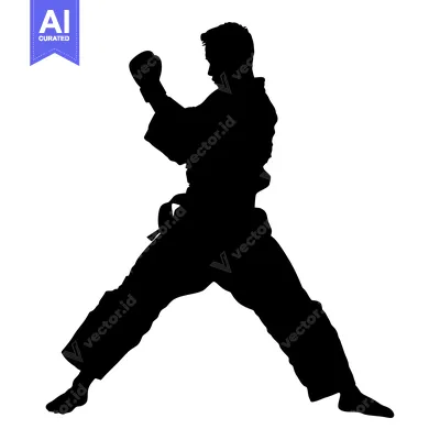 Aset premium populer: Silhouette of a Karate Practitioner in a Striking Pose