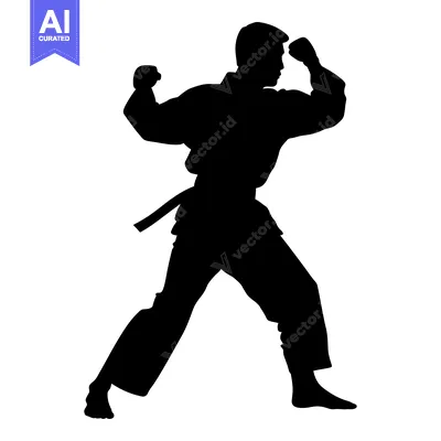 Silhouette of a Martial Artist in a Fighting Stance