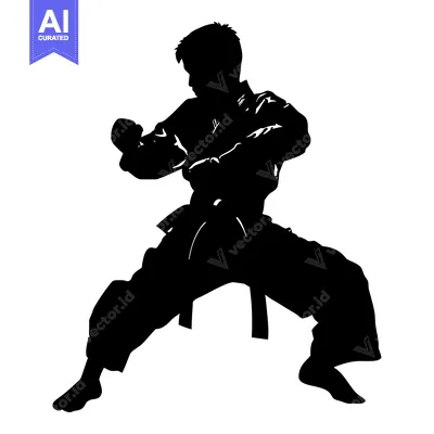 Premium design asset: Silhouette of a Karate Fighter in a Fighting Stance