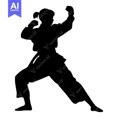 Silhouette of a Female Martial Artist in a Fighting Stance