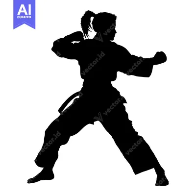 Aset premium populer: Silhouette of a Female Karate Practitioner in a Fighting Stance