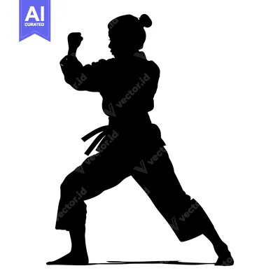 Silhouette of a Woman in a Martial Arts Stance