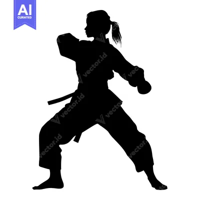 Silhouette of a Female Martial Artist in a Fighting Stance