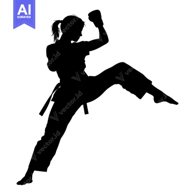 Aset premium populer: Silhouette of a Female Martial Artist in a Kicking Pose
