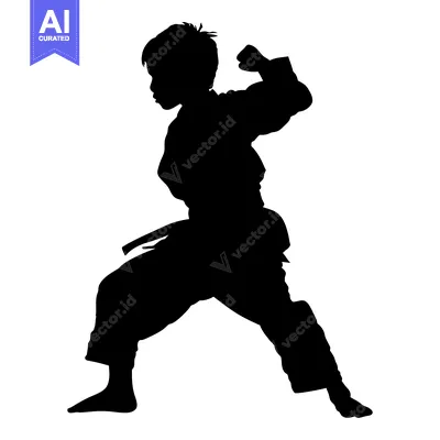 Aset desain premium: Silhouette of a Young Person in a Martial Arts Stance