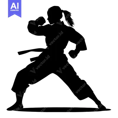 Aset desain premium: Silhouette of a Woman Performing a Karate Move