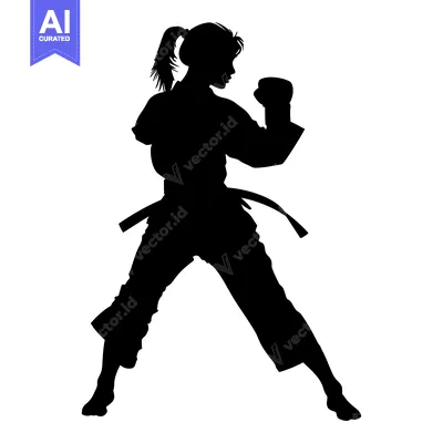Silhouette of a female martial arts fighter in a fighting stance