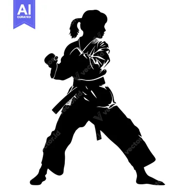 Aset premium populer: Silhouette of a Woman in a Karate Stance
