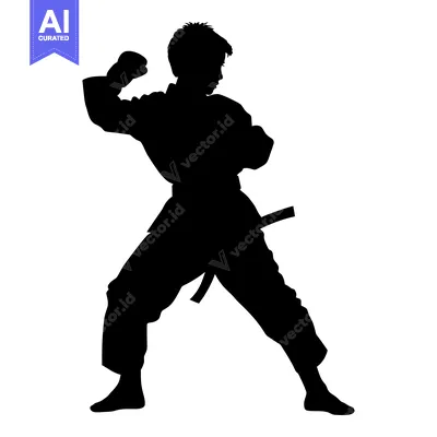 Aset premium populer: Silhouette of a martial arts practitioner in a fighting stance
