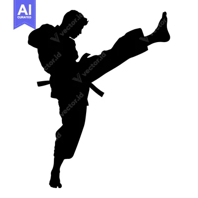 Silhouette of a Martial Arts Practitioner Executing a Powerful Kick