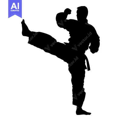 Aset premium populer: Silhouette of a martial artist performing a high kick