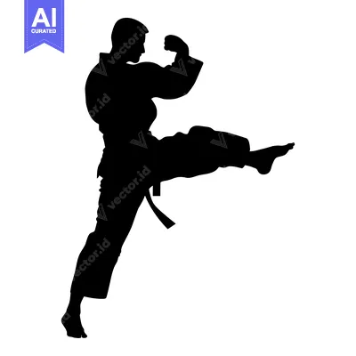 Aset premium populer: Silhouette of a Person Performing a Martial Arts Kick