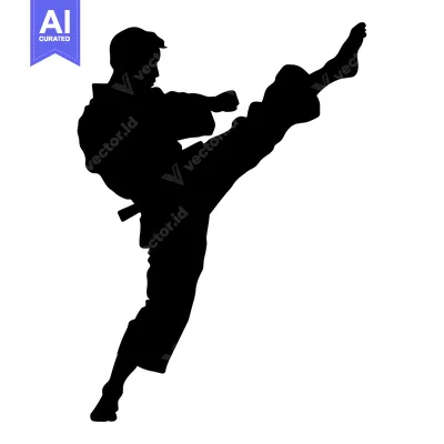 Aset premium populer: Silhouette of a martial artist performing a high kick