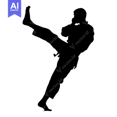 Premium design asset: Silhouette of a martial artist performing a high kick