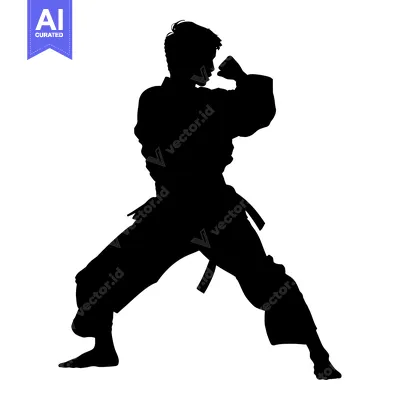Silhouette of a Martial Artist in a Fighting Stance