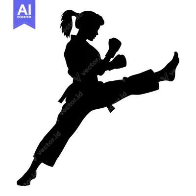 Aset premium populer: Silhouette of a Woman in a Karate Pose with a Leg Extended