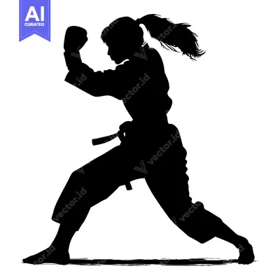 Aset premium populer: Silhouette of a Woman in a Karate Stance