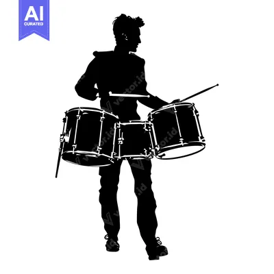 Aset premium populer: Silhouette of a Drummer Playing a Drum Set