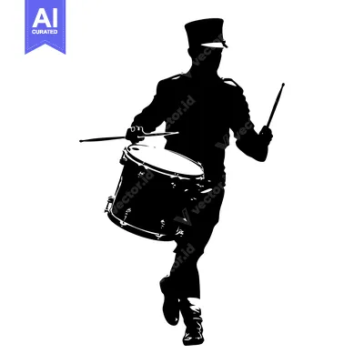 Silhouette of a Marching Drummer with Drum and Sticks