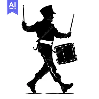 Aset premium populer: Silhouette of a Drummer Marching with Sticks and Drum