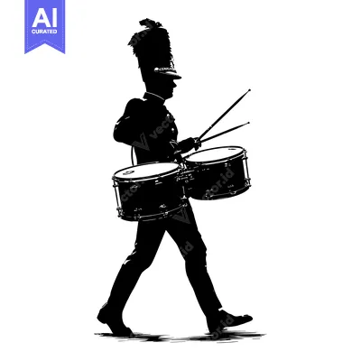 Aset desain premium: Silhouette of a Marching Drummer with Two Drums
