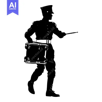 Silhouette of a Drum Major Marching with a Drum and Baton