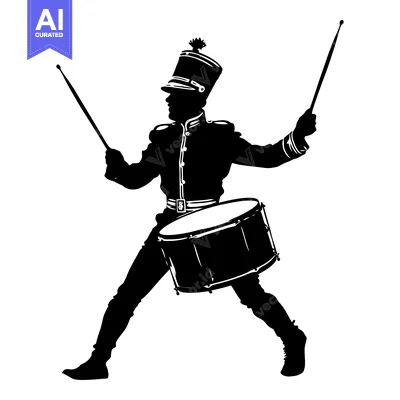 Aset desain premium: Silhouette of a Drummer with a Drum and Sticks