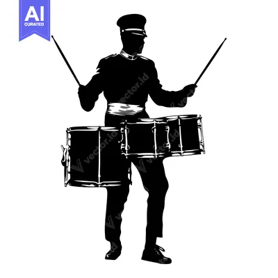 Aset premium populer: Silhouette of a Drummer with Two Drumsticks and a Drum Set