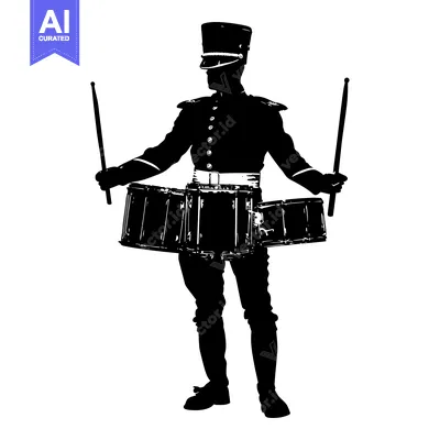 Premium design asset: Silhouette of a Drummer Holding Two Drumsticks and a Drum Set