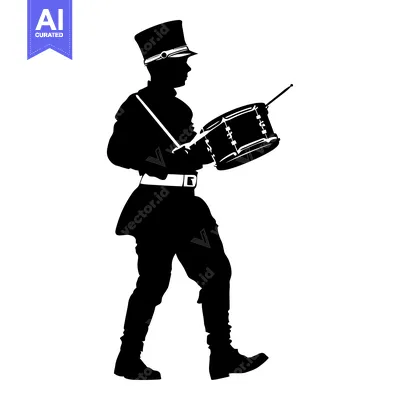 Aset premium populer: Silhouette of a Drummer Marching with a Drum and Stick