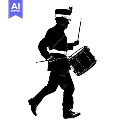 Silhouette of a Drum Major Marching with a Bass Drum