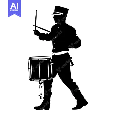 Aset premium populer: Silhouette of a Drummer in Uniform Playing a Drum