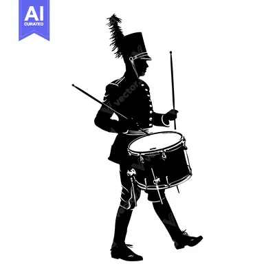 Silhouette of a Drum Major Marching with a Drum
