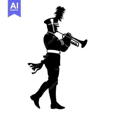 Aset desain premium: Silhouette of a marching band member playing a trumpet