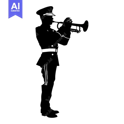 Silhouette of a Soldier Playing a Trumpet