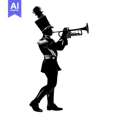 Aset premium populer: A Silhouette of a Musician in Uniform Playing a Trumpet